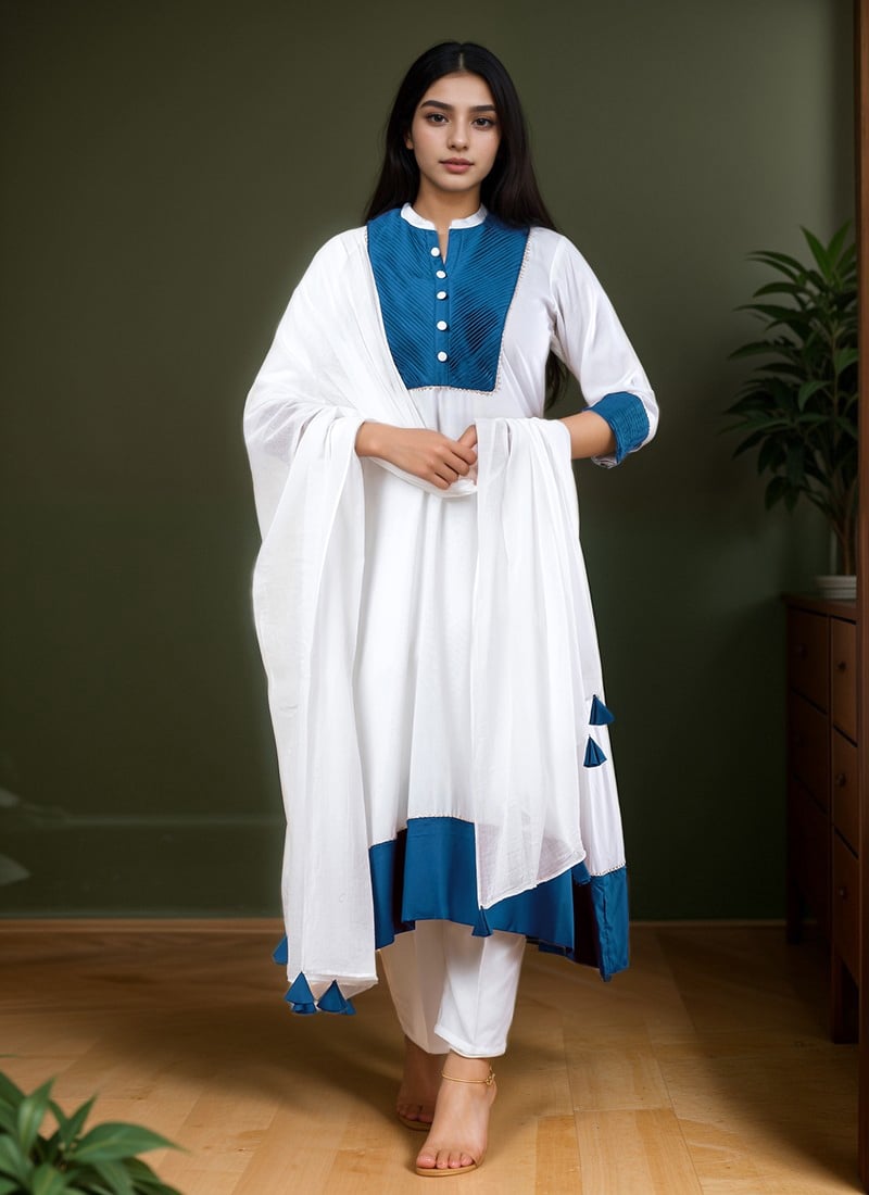 White Rayon A Line Straight Pant Suit
