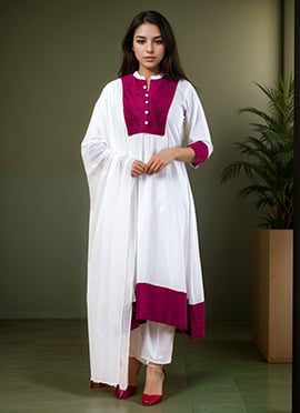 White Rayon A Line Straight Pant Suit