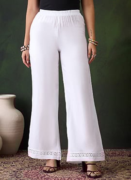 White Rayon Chikankari Palazzo Pant