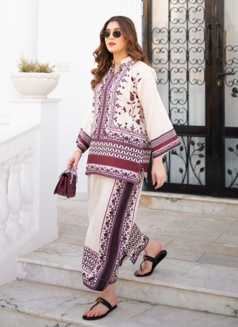 White Rayon Digital Print Co ord sets After Six Wear