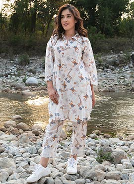 White Rayon Digital Print Co ord sets