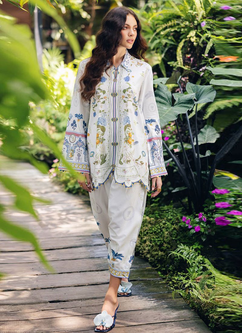 White Rayon Digital Print Indowestern Co ord Set After Six Wear