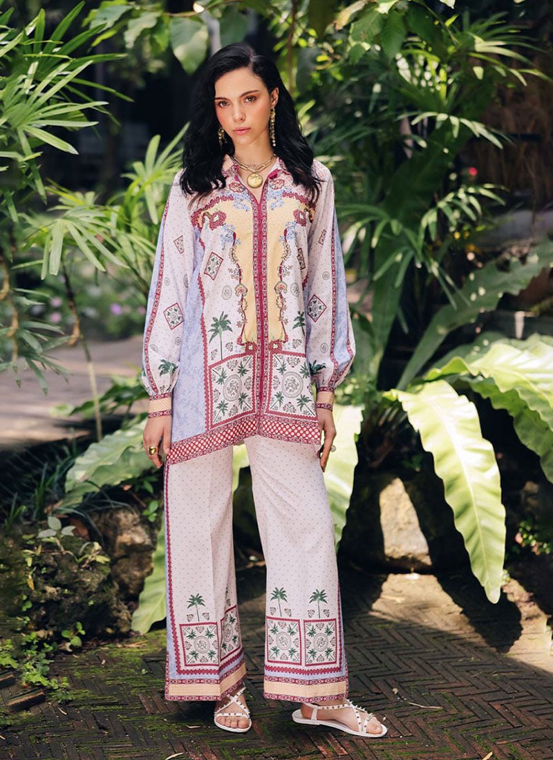 White Rayon Digital Print Indowestern Co ord Set After Six Wear