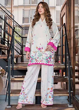 White Rayon Digital Print Indowestern Co ord Set