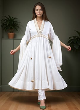White Rayon Zari Gota Patti Anarkali Suit