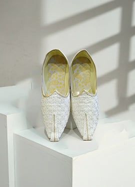 White Sequined Mojri For Men