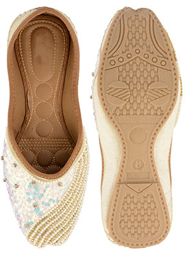 White Sequins With Moti And Stone Work Juti