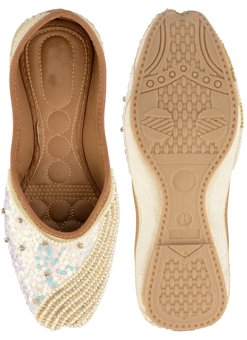 White Sequins With Moti And Stone Work Juti