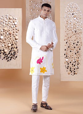 White Silk Embroidered Kurta Pyjama