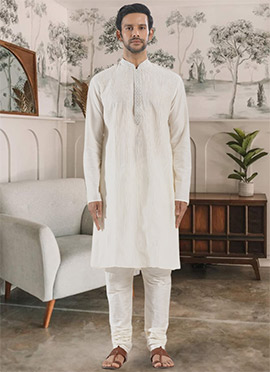 White Silk Embroidered Kurta Pyjama