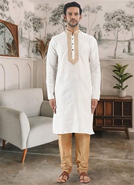 White Silk Embroidered Kurta Pyjama