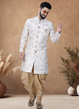 White Silk Embroidered Sequins Indowestern Sherwani