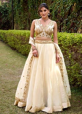 White Silk Embroidered Sequins Lehenga