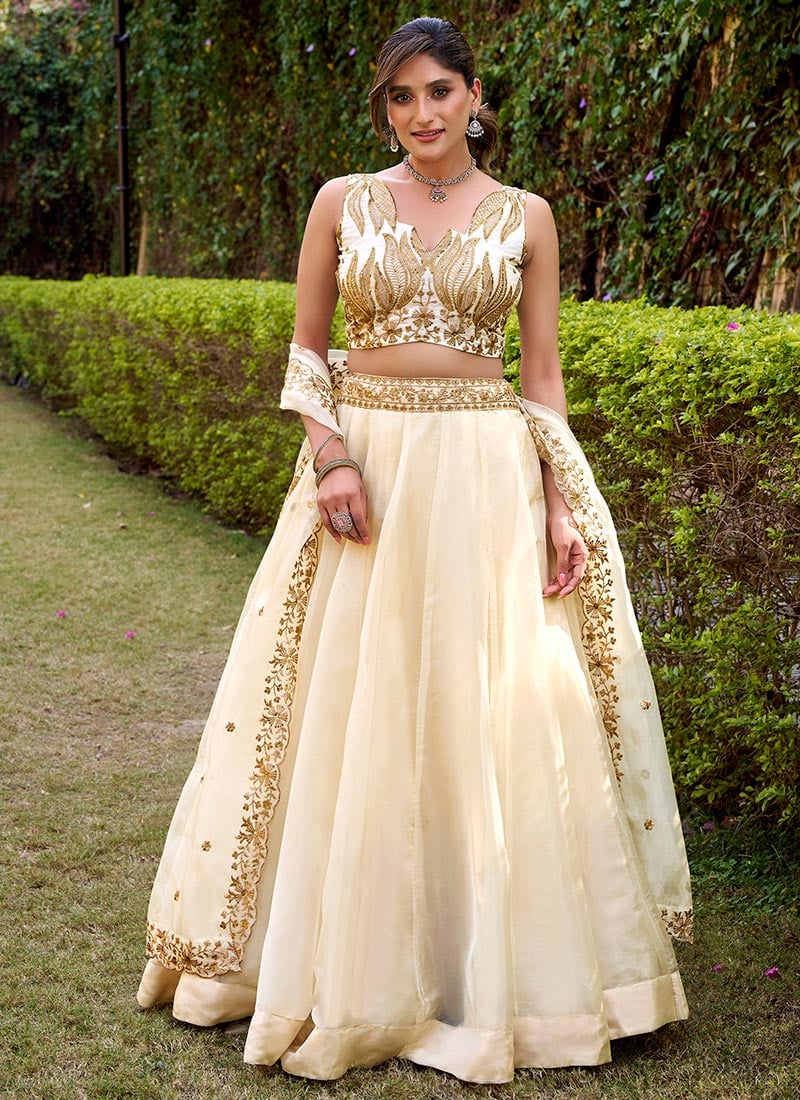 White Silk Embroidered Sequins Lehenga Wedding Wear
