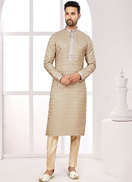 White Silk Jacquard Zari Kurta Pyjama