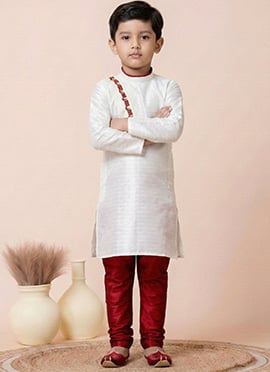 White Silk Kids Boys Kurta Pyjama