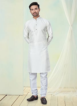 White Silk Kurta Pyjama For Men