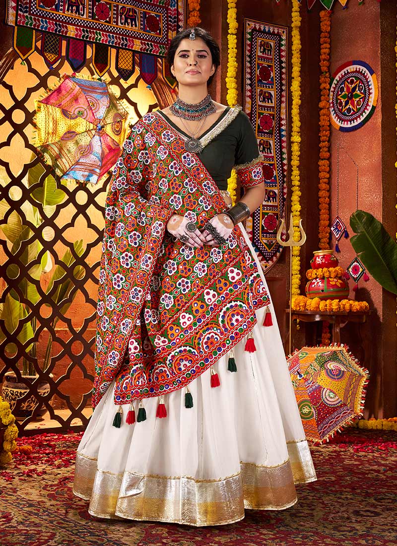 White Silk Kutch Mirror Gota Work Chaniya Choli