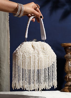 White Silk Moti Clutch