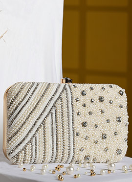 White Silk Moti Stones Clutch