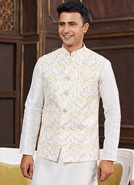 White Silk Sequins Bandhgala Jacket