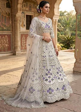 White Silk Sequins Lehenga