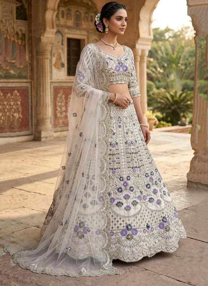 White Silk Sequins Lehenga Wedding Wear