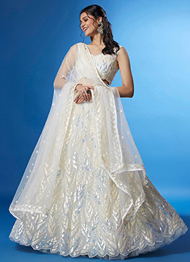 White Soft Net Embroidered Sequins Gorgeous Lehenga