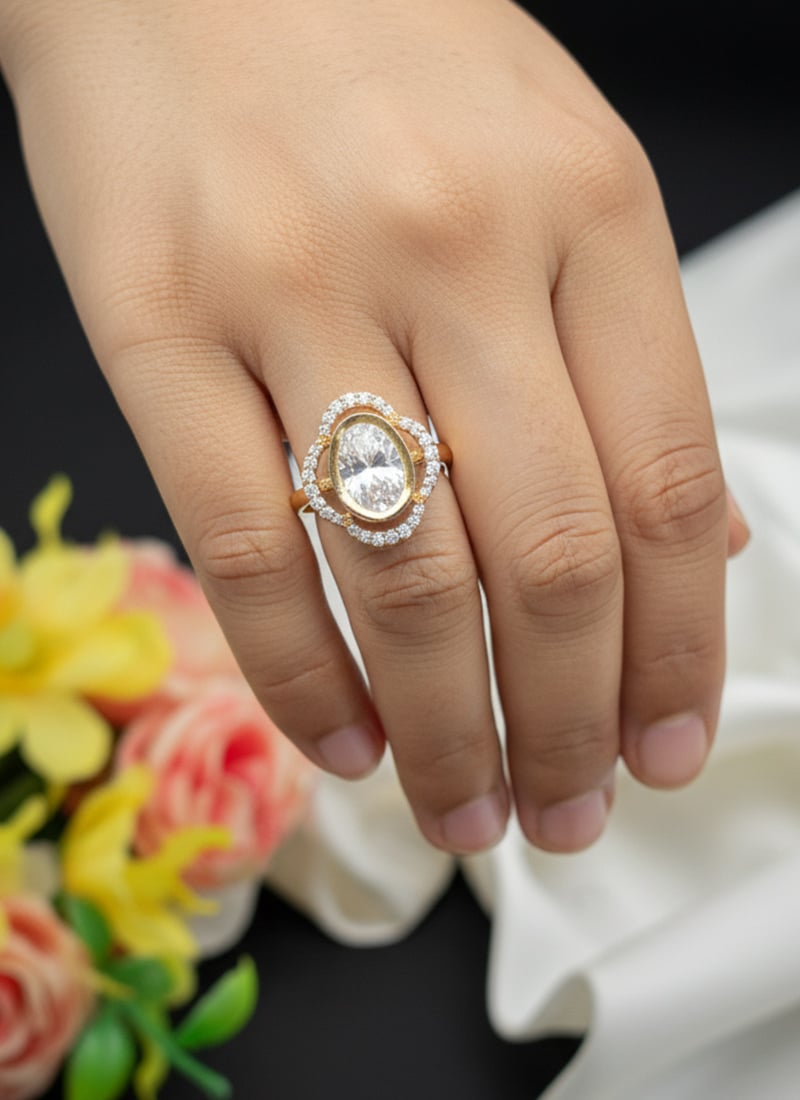 White Stone And Kundan Work Hand Ring For Women Festive Wear