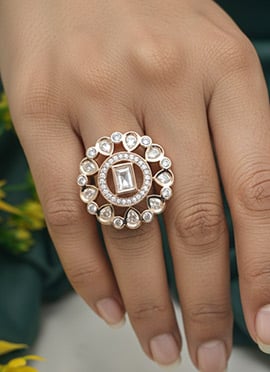 White Stone And Kundan Work Hand Ring For Women