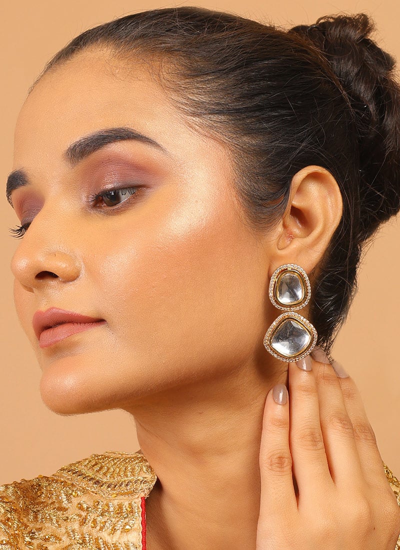 White Kundan Polki American Stone Drops