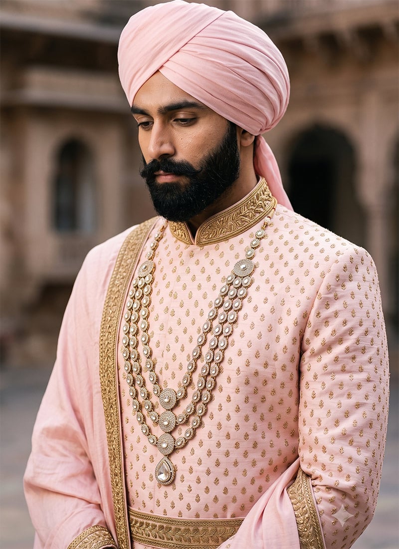 White Stone Medallion Layered Mens Mala