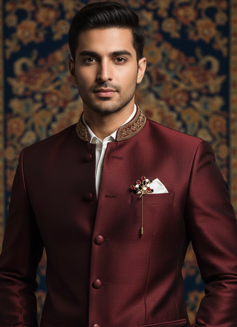 White Stone Work Brooch For Men