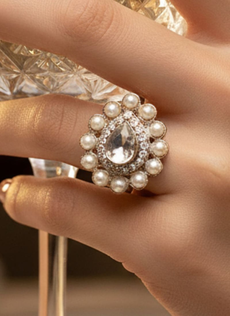 White Stones Kundan Ring Festive Wear