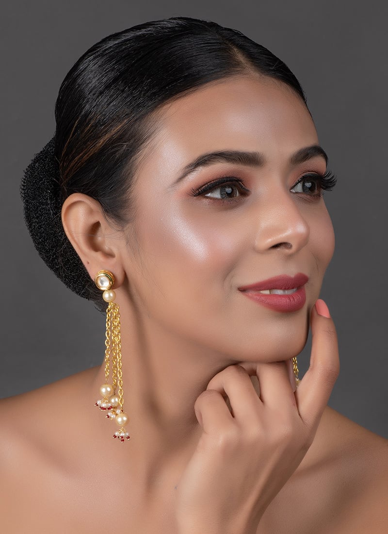 White Stud With Hanging Earrings