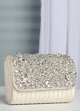 White Suede Stones Clutch
