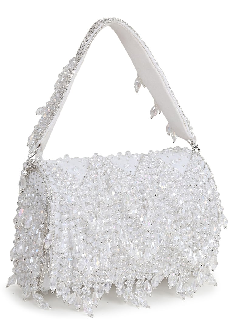 White Suede With Moti Sling Bag Wedding Wear