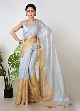 White Tissue Solid Saree