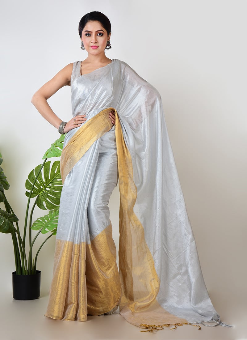White Tissue Solid Saree After Six Wear