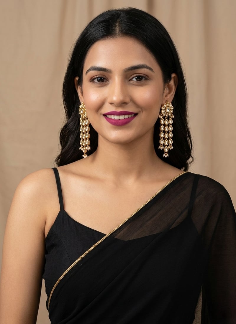 White Triple Strand Teardrop Kundan Danglers  After Six Wear