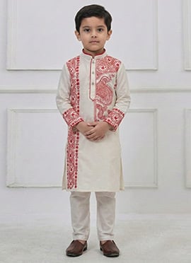 White Viscose Embroidered Kids Boys Kurta Pyjama