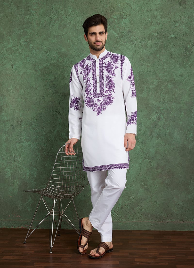 White Viscose Rayon Digital Print Kurta