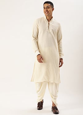White Viscose Sequins Embroidered Kurta Pyjama