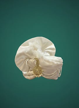 White Viscose Turban With Brooch