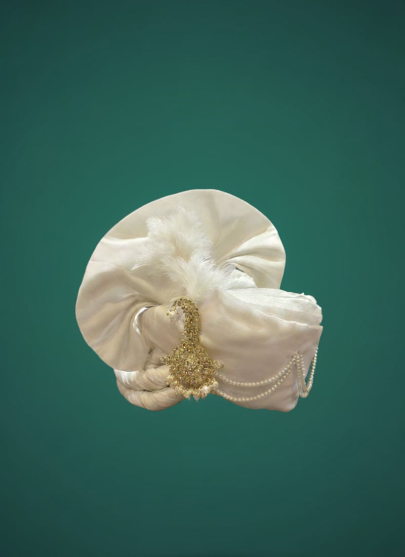 White Viscose Turban With Brooch