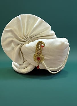 White Viscose Turban With Brooch