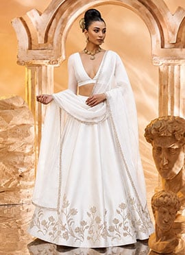 White Zardosi Resham Embroidered Lehenga Choli Wedding Wear