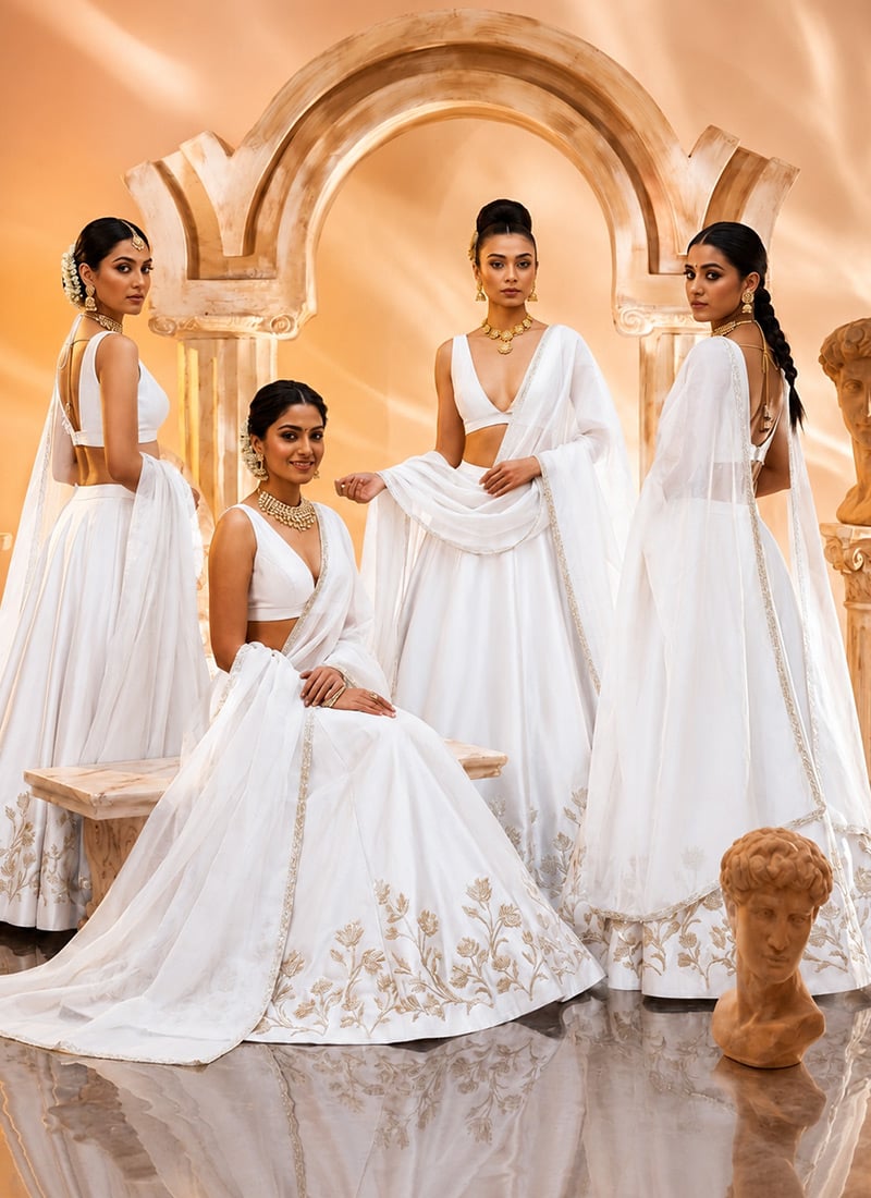 White Zardosi Resham Embroidered Lehenga Choli Wedding Wear