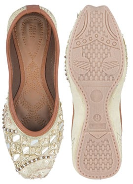 White Zardosi Sequins With Mirror Work Juti