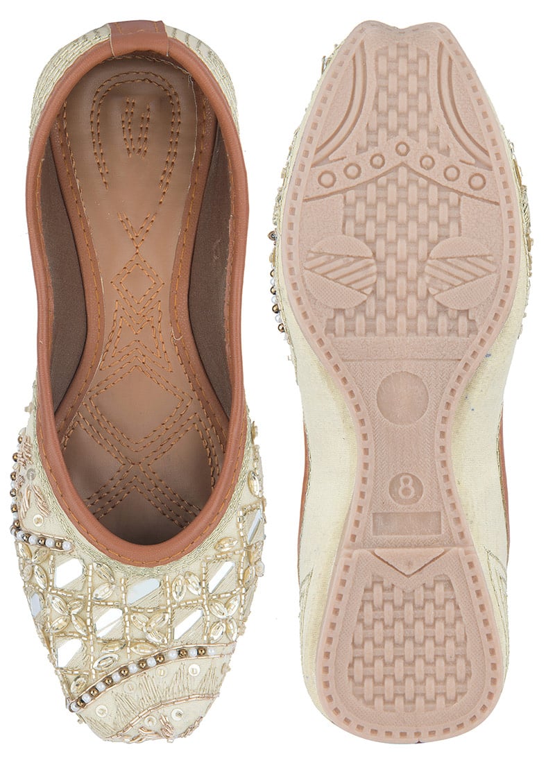 White Zardosi Sequins With Mirror Work Juti